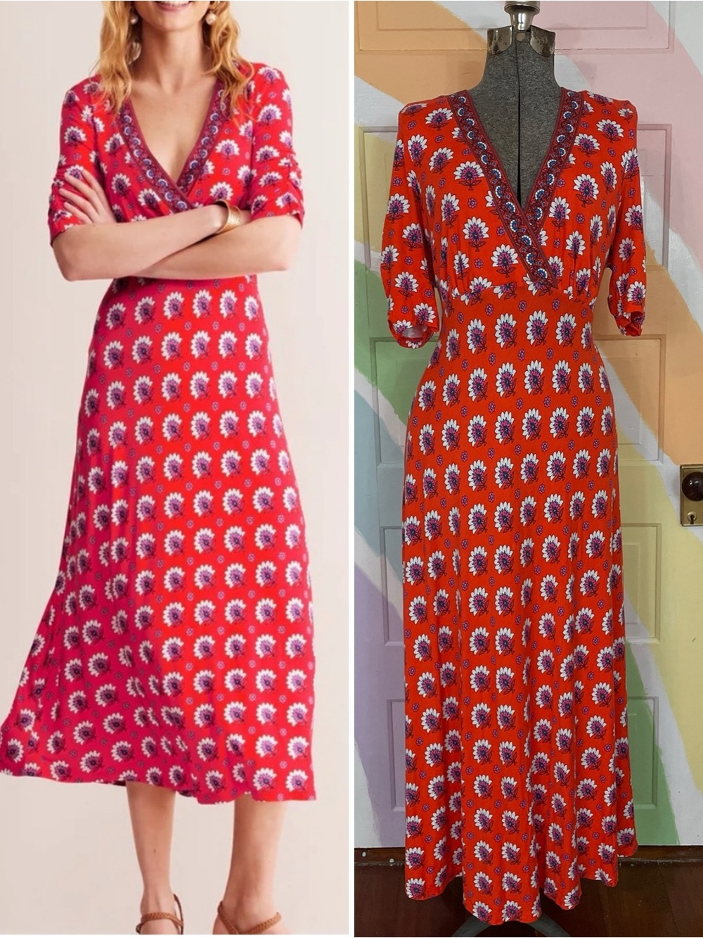Boden Rebecca Jersey Midi Tea Dress in Passion Geometric Sz 14 🧡🎀